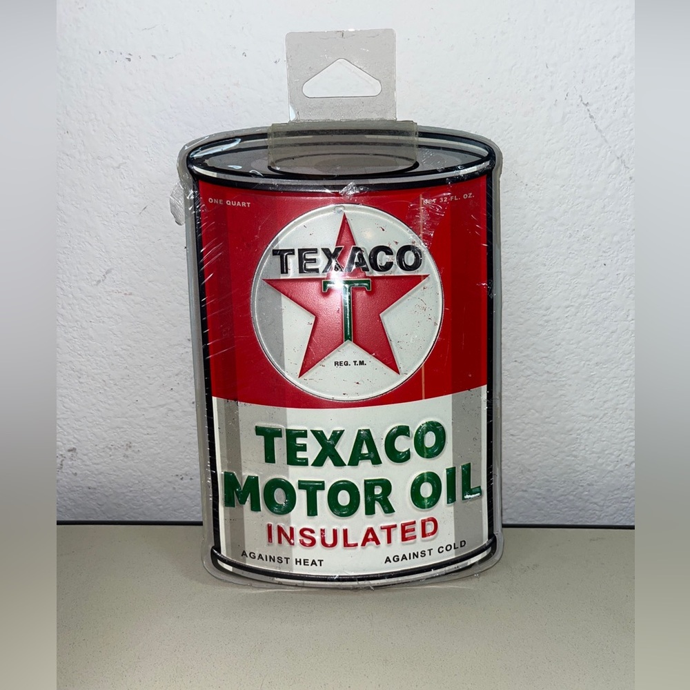 Brand New & Sealed TEXACO MOTOR OIL CAN GASOLINE GAS PUMP STATION SIGN Official